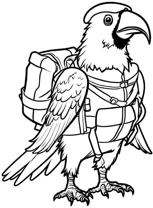 rabe-mit-rucksack-und-muetze-ausmalvorlage