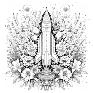 rakete-blumen-ausmalbild