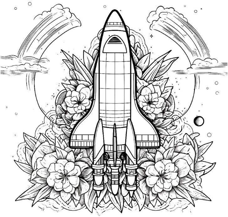rakete-blumen-ausmalvorlage