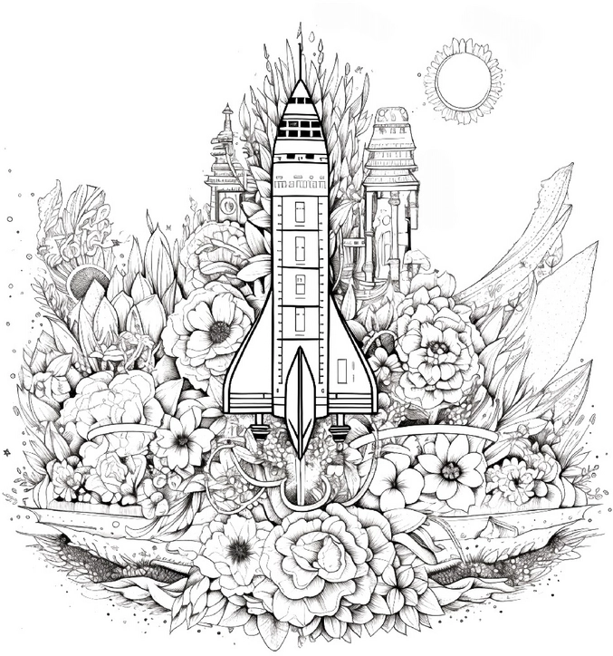 rakete-blumen-und-natur-ausmalbild