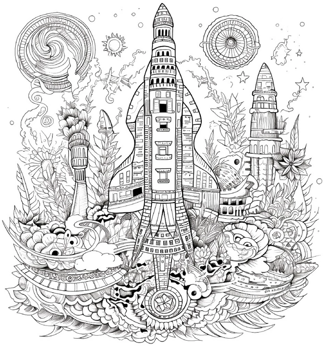 rakete-im-weltall-mit-blumen-und-pflanzen