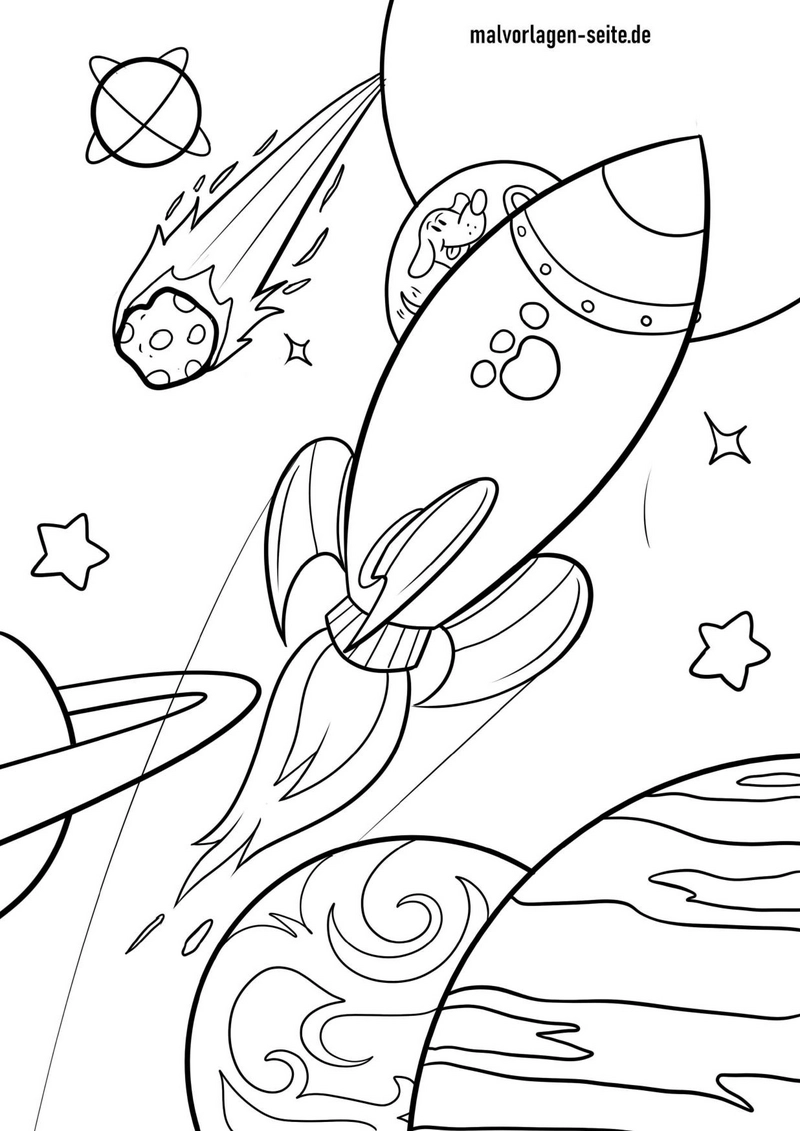 rakete-weltall-hund-mit-planeten