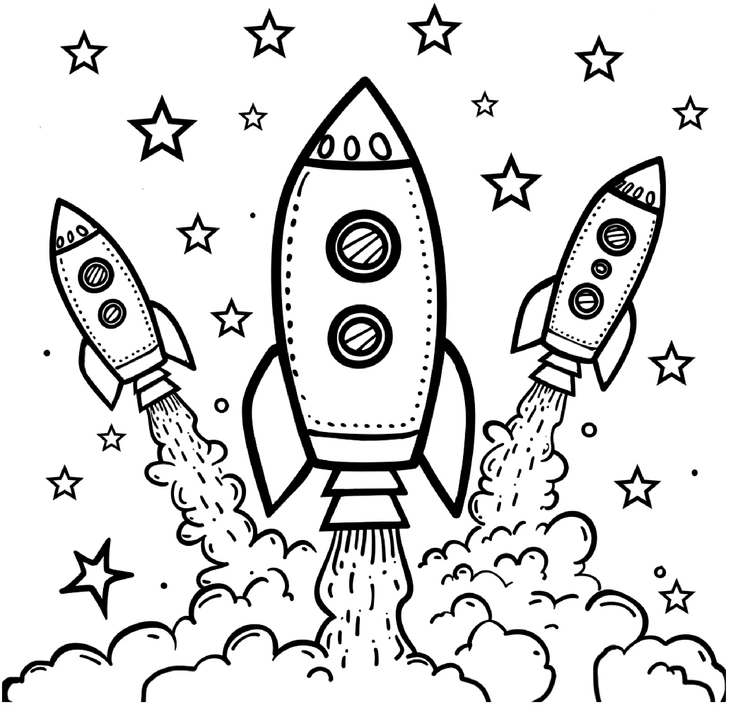 raketen-ausmalbild-im-weltall