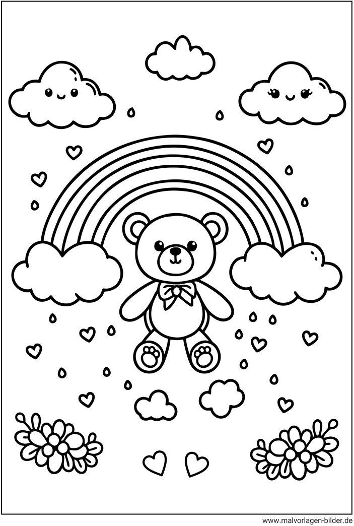 regenbogen-teddy-mit-herzen-und-wolken-ausmalvorlage