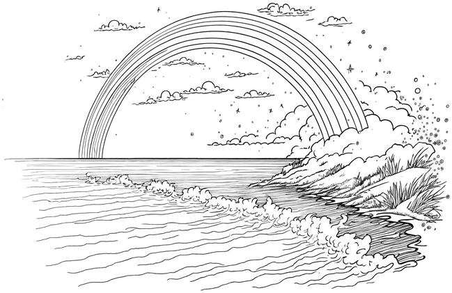 regenbogen-ueber-dem-meer-ausmalbild