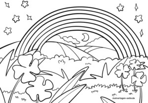 regenbogen-und-kleeblaetter-ausmalvorlage