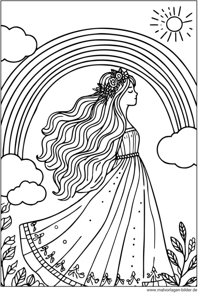regenbogenfrau-im-kleid-ausmalvorlage