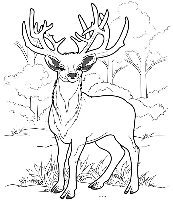 reh-im-wald-mit-geweih-malvorlage