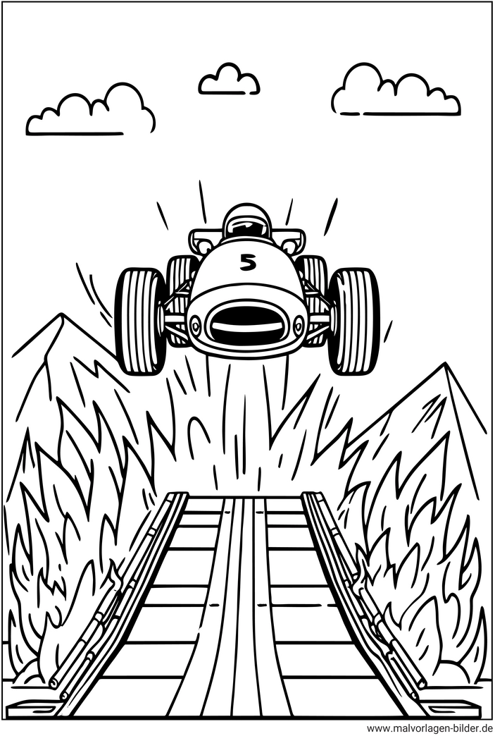 rennwagen-sprung-ueber-rampe-ausmalbild