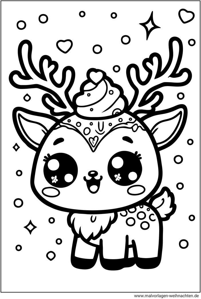rentier-mit-sahnehaube-und-herzen-ausmalbild