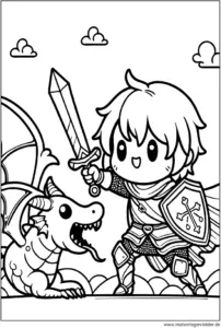 ritter-kaempft-gegen-drachen-ausmalvorlage