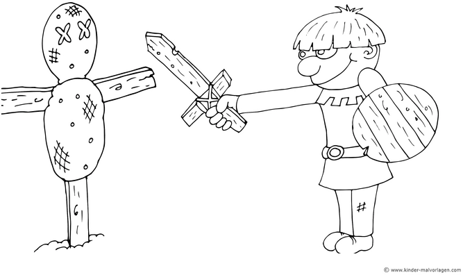 ritter-mit-holzfigur-ausmalvorlage