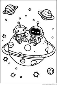 roboter-auf-planet-im-weltall-ausmalbild