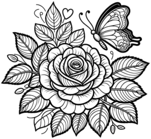 rose-und-schmetterling-ausmalbild-vorlage