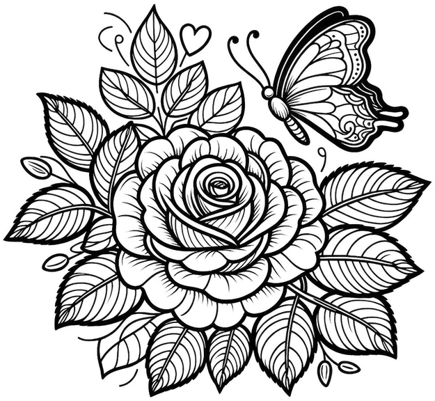 rose-und-schmetterling-ausmalbild-vorlage