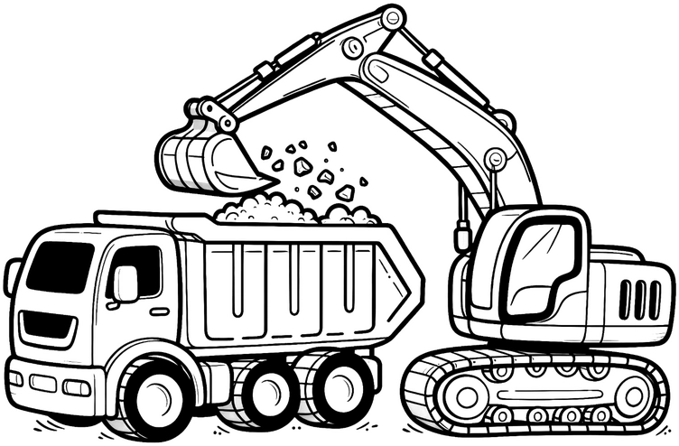 schaufelbagger-und-lkw-malvorlage