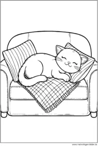 schlafende-katze-auf-einem-sofa-ausmalbild