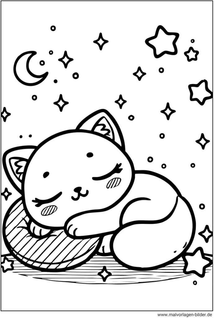 schlafende-katze-unter-sternen-und-mond