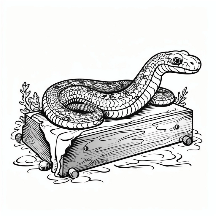 schlange-auf-holzblock-ausmalvorlage