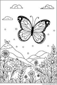 schmetterling-auf-blumenwiese-ausmalbild