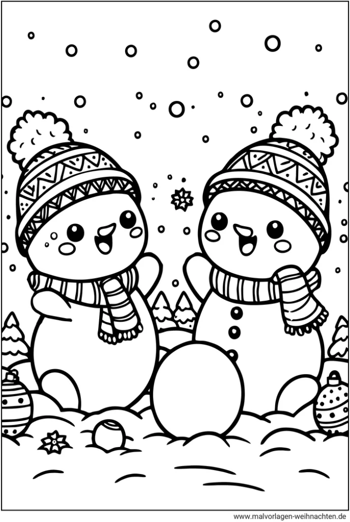 schneemaenner-im-winterwald-ausmalvorlage