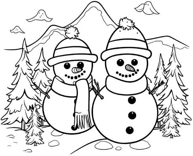 schneemaenner-im-winterwald-mit-bergen-und-baeumen