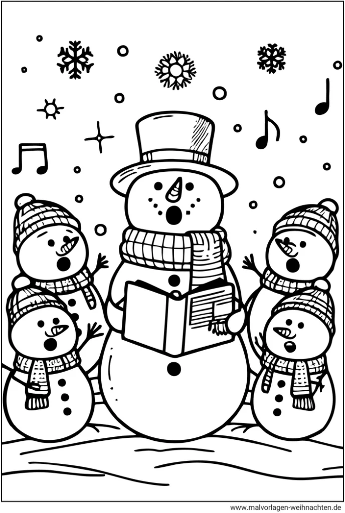 schneemaenner-singen-weihnachtslieder-ausmalvorlage