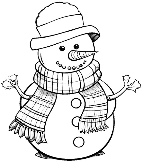 schneemann-mit-hut-und-schal-ausmalbild