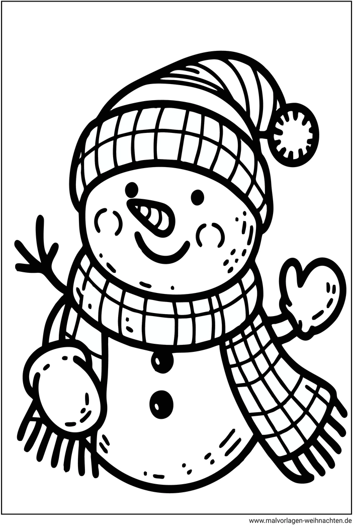 schneemann-mit-muetze-und-schal-ausmalvorlage