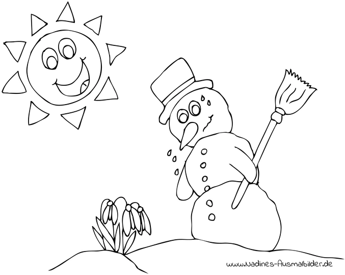 schneemann-mit-schneegloeckchen-ausmalvorlage
