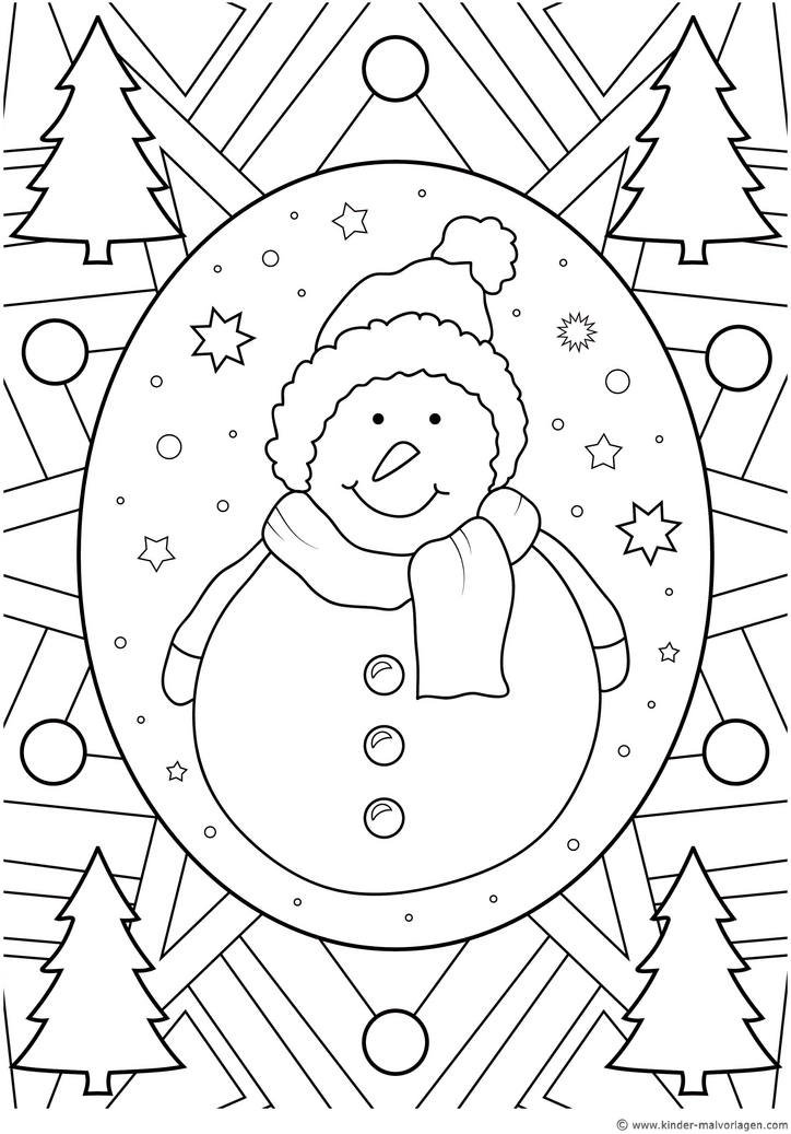 schneemann-mit-tannenbaeumen-ausmalvorlage