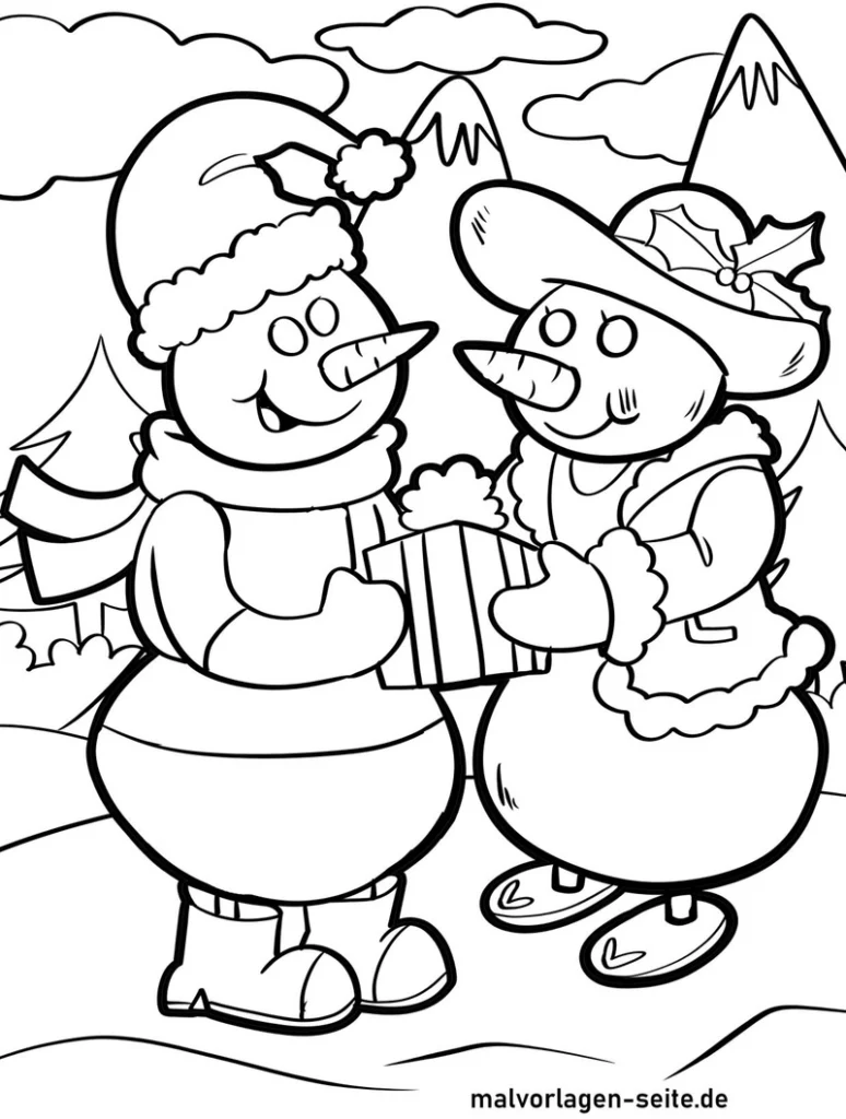 schneemann-paar-in-winterlandschaft