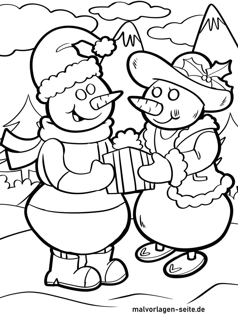 schneemann-paar-in-winterlandschaft