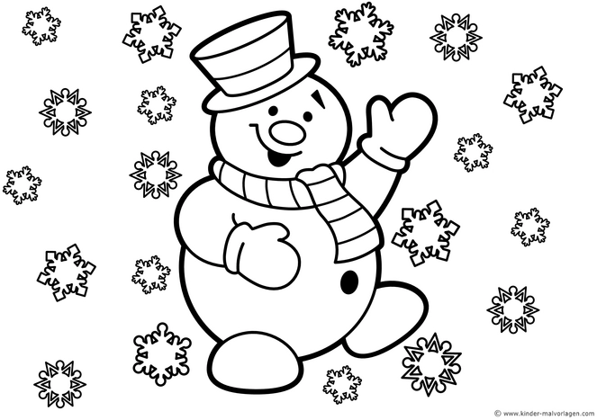 schneemann-schneeflocken-malvorlage