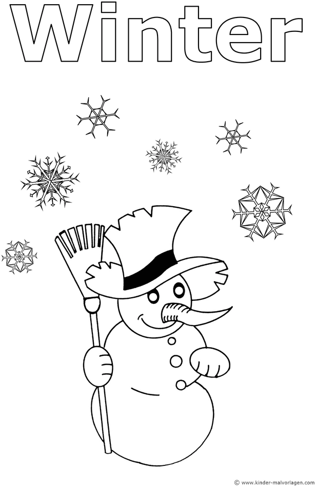 schneemann-und-schneeflocken-malvorlage-winter