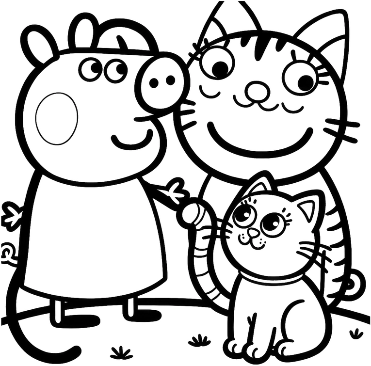 schwein-und-katze-mit-kaetzchen-ausmalvorlage