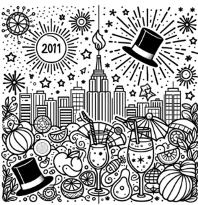 silvester-ausmalbild-mit-cocktails-und-feuerwerk