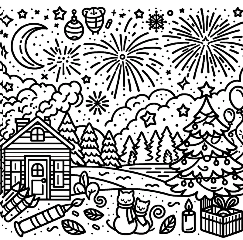 silvester-malvorlage-mit-katzen-und-feuerwerk
