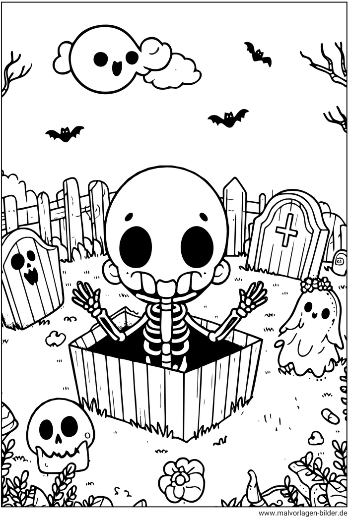 skelett-friedhof-halloween-malvorlage