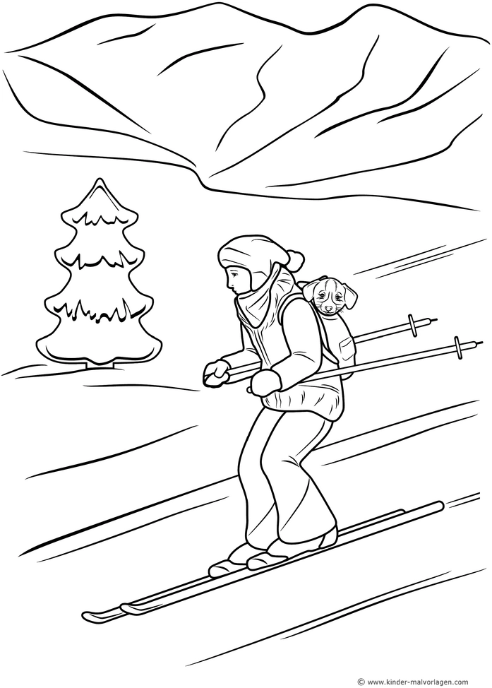 skifahrerin-mit-hund-in-winterlandschaft