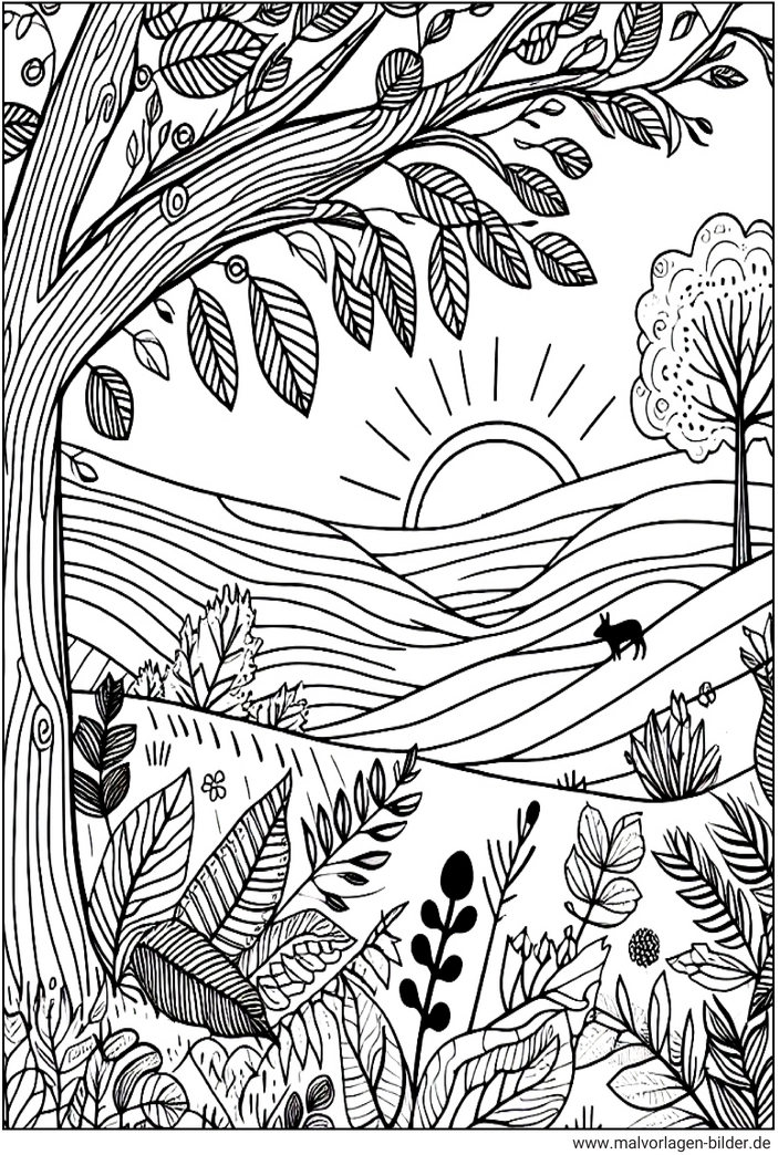 sonnenaufgang-natur-ausmalbild