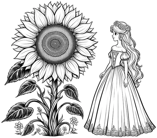 sonnenblume-maedchen-ausmalvorlage