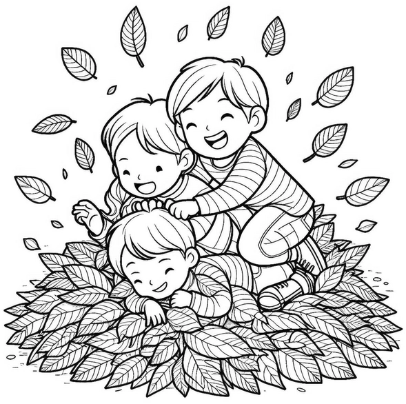 spielende-kinder-im-laubhaufen-herbst-malen