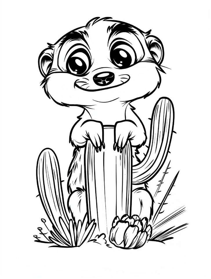 spielendes-erdaemnnchen-an-einem-kaktus