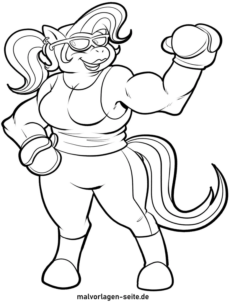 sportliches-pony-mit-boxhandschuhen-und-sonnenbrille