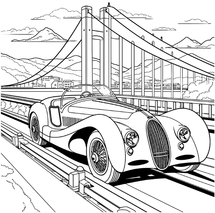 sportwagen-auf-bruecke-ausmalvorlage