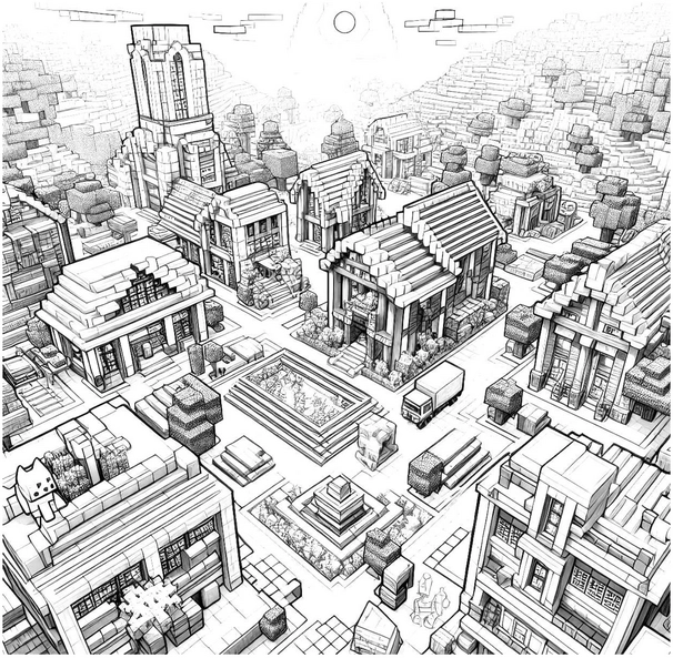 stadtlandschaft-im-minecraft-stil-ausmalvorlage