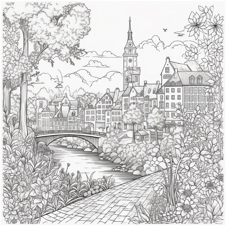 stadtlandschaft-mit-fluss-und-baeumen