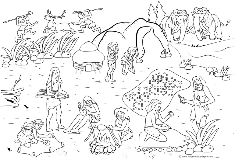 steinzeit-szene-menschen-und-tiere