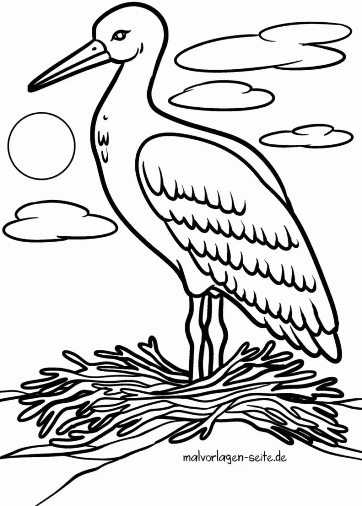 storch-auf-nest-mit-sonne-und-wolken